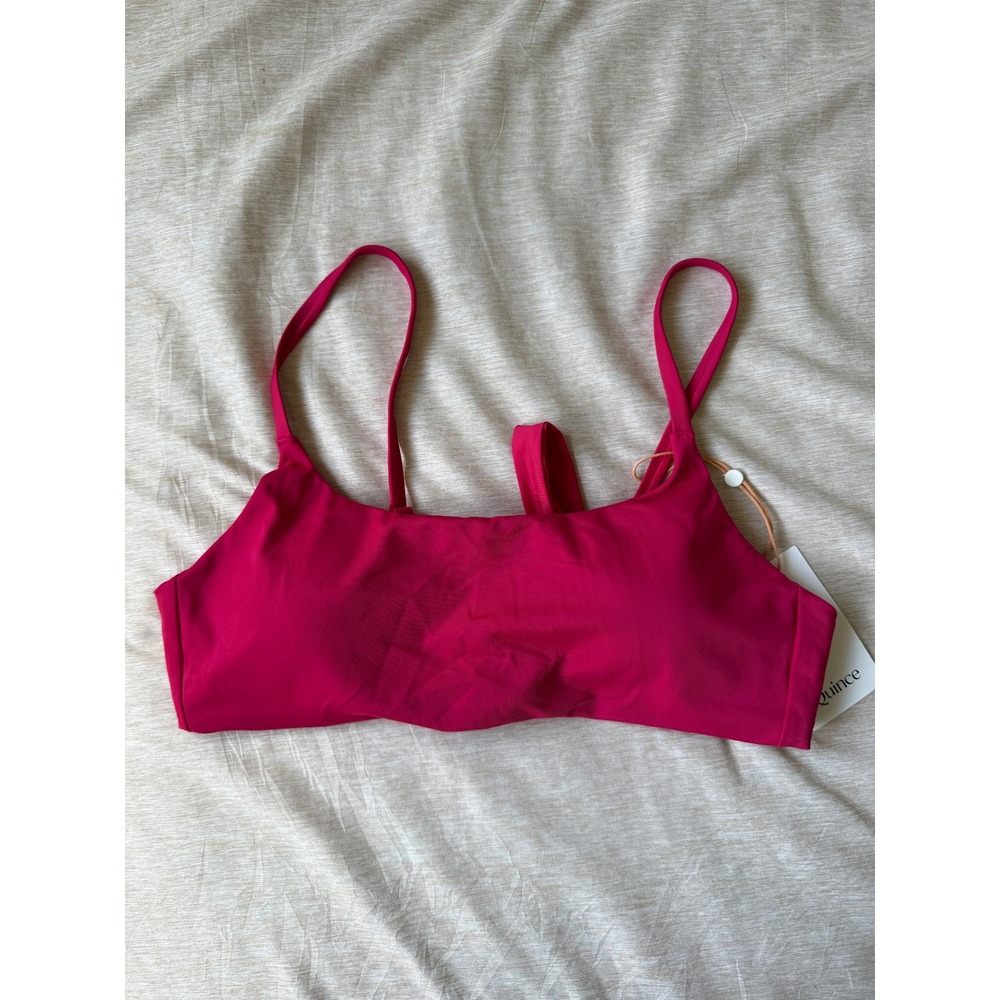 quince italian scoop neck bikini top swimsuit in berry pink, women size large